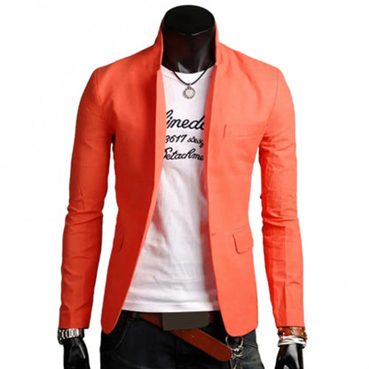 maoxiangshop Men Casual Blazer Spring Autumn Solid Color Lapel Collar Button Pockets Decor Business Suit Tops Wedding Party Outwear Coat