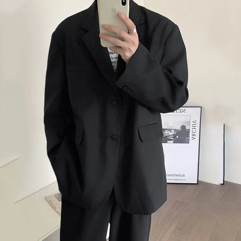 maoxiangshop New Autumn Men's Blazer Casual Back Letter Printing Design Shoulder Pads Loose Tops Korean Trendy Male Suit Jacket