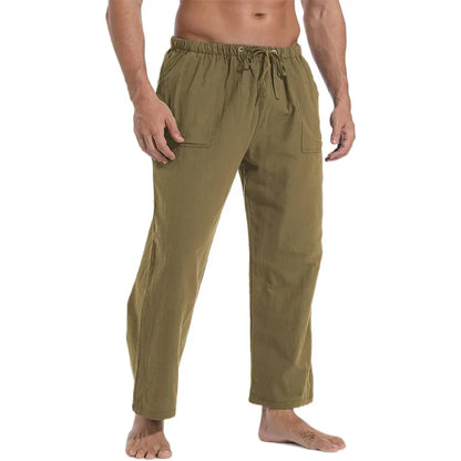 maoxiangshop New Men's Casual Linen Pants Solid Color Breathable Yoga Cotton Trousers Male Casual Elastic Waist Drawstring Fitness Pants