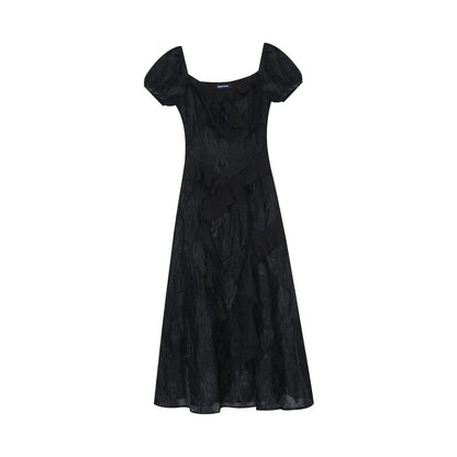 Elegant Solid Irregular Ruffles Dresses For Women Chiffon Y2K Slash Neck Gothic Party Birthday Vintage One Piece Vestidos