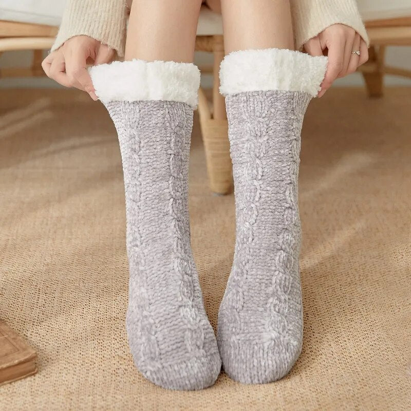 maoxiangshop Thickened Winter Woven Thermal Cashmere Socks Floor Socks Women's Carpet Home Plus Socks Velvet Sleep Socks Slippers Leg Cover