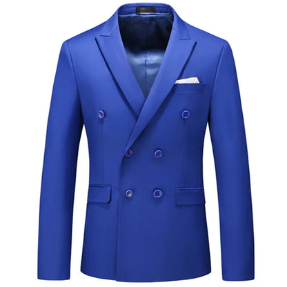 maoxiangshop WELL DRESSED MEN Plus Size 6XL-M Mens Double Breasted Blazer Classic New Solid Slim Fit Suit Jacket Formal Office Business Wedding Casual Blazers