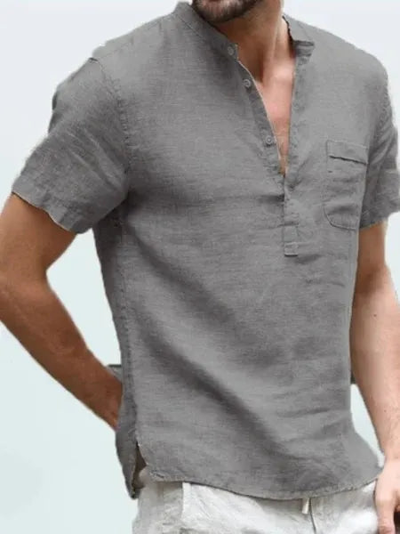 maoxiangshop Men Casual Cotton Linen ShirtsStanding Collar Male Solid Color Long Sleeves Loose Tops Spring Autumn Handsome Men's Shirts