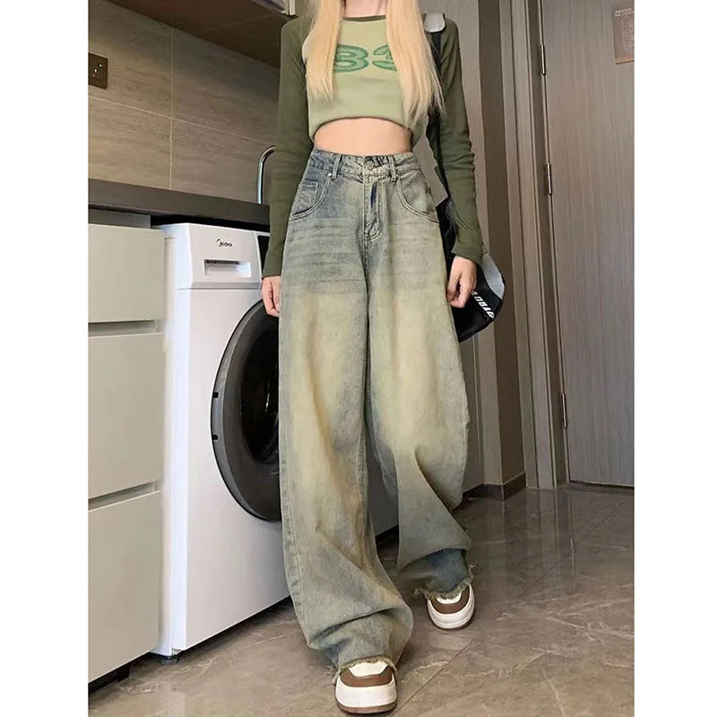 Wide Leg Denim Pants for Women Vintage 90S Streetwear Baggy Y2K Jeans Woman New High Waist Full Length Straight Trousers