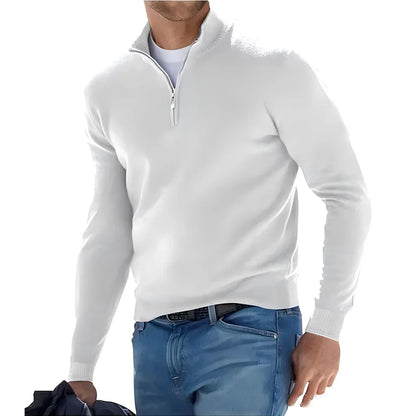 maoxiangshop New Men's Long Sleeve Pullover Solid Color Half Zipper Sweaters V-neck Knitted Sweater Men Oversized Breathable Streetwear