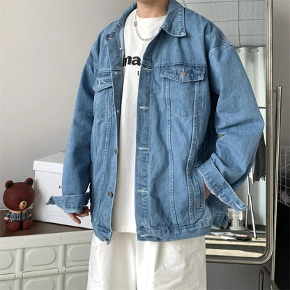 maoxiangshop Spring Autumn New Mens Lapel Denim Jacket Coat M-5XL Hip Hop Wind Casual Coat Cotton Plus Size Denim Jacket Men Hole Clothes