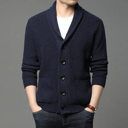 maoxiangshop High Quality Autumn Winter Cardigan Men Thick Knitted Solid Sweater Jakcet Fashion Turn Down Collar Single Breasted Cardigan Men