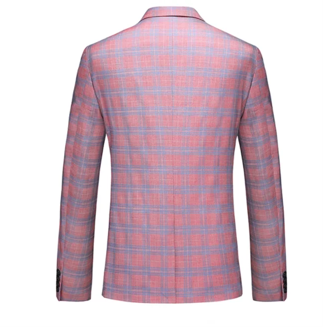 maoxiangshop New Arrival Pink Plaid Costume Homme Men Suits Slim Fit Tuxedo Wedding Groom Terno Masculino Blazer