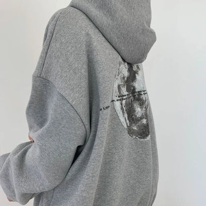 Women's Vintage Long Sleeve Letter Print Sweatshirts Winter American Retro Hooded Oversized Female Fashion Loose Top