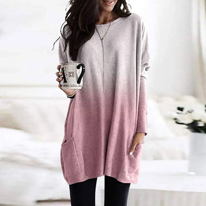 maoxiangshop Women‘s Long Sleeve Pocket Tunic Autumn Tops Blouse Shirt Gradient Loose Winter Jumper Pullover Plus Size Clothes Clothing