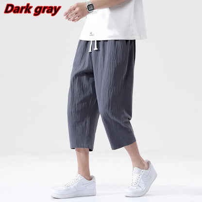 maoxiangshop Summer Casual Pants Men's Wild Cotton and Linen Loose Linen Pants Korean Style Trend Nine-point Straight Trousers