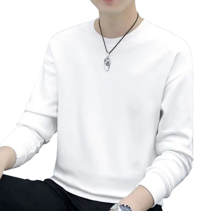 maoxiangshop Men Round Neck Shirts Long Sleeve T-Shirt Casual Undershirts Tees Tops Slim Fit Shirts Designer Solid Tee  Men's Clothing
