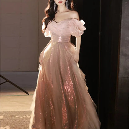 maoxiangshop off-Shoulder Evening Dress Engagement Bride Toast Annual Meeting Birthday Host