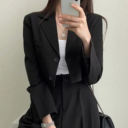 maoxiangshop Two Piece Sets Women Outifits Fall Office Lady Pants Korean Blazer Suits Long Sleeve Fashion Coat Black High Waisted Pants