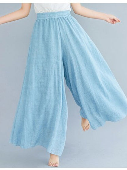 Summer Nine-point Pants Cotton and Linen Elastic Waist Loose Type Mid-waist Temperament Commuter Wide-leg Pants