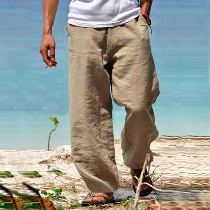 maoxiangshop Men's Cotton Linen Pants Solid Color Male Breathable Trousers Waist Loose Long Pants Men Casual Joggers Fitness Streetwear S-5XL