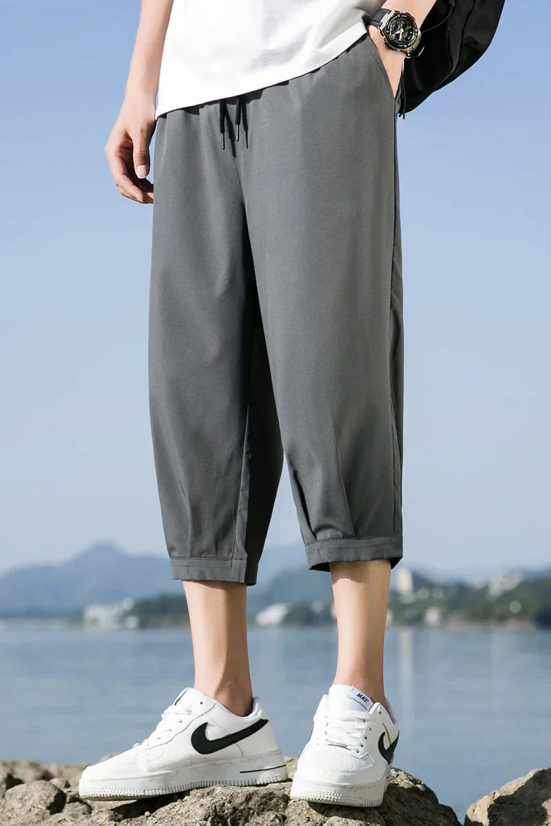 maoxiangshop Cropped Pants Men's Shorts Summer Ice Silk Trendy Straight Large Size Sports Casual Eight-point Medium Pants