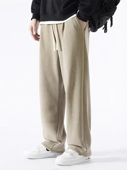 maoxiangshop Winter Thick Fleece Warm Sweatpants Men Streetwear Wide-Leg Straight Loose Track Pants Male Casual Thermal Velvet Trousers