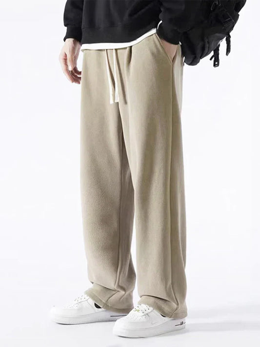 maoxiangshop Winter Thick Fleece Warm Sweatpants Men Streetwear Wide-Leg Straight Loose Track Pants Male Casual Thermal Velvet Trousers