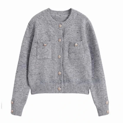 maoxiangshop FALL OUTFITS Gray Vintage Knitted Cardigan Women Autumn Winter Preppy Style Casual Sweater Coat Female Korean Fashion Retro Warm Tops