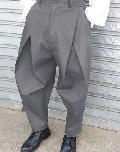 maoxiangshop Fashion Well Fitting Men's Cross Pleated Pants Fashion Casual Hot Sale Male Solid Comfortable High Waist Trousers S-5XL
