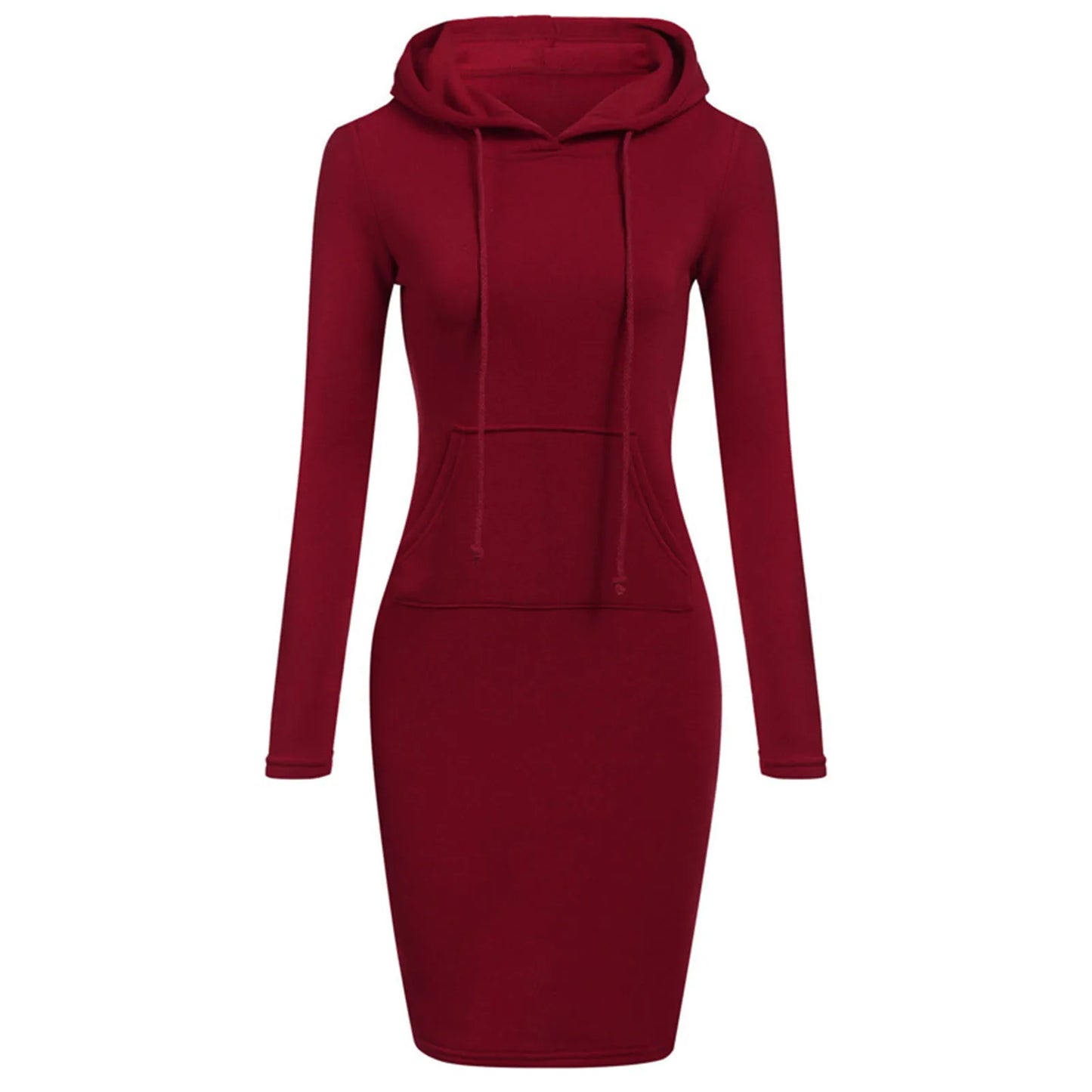 maoxiangshop Women Hoodies Winter Dresses Women Solid Color Long Sleeve Sweatshirts Bodycon Autumn Dress Women Robe Femme Knee Length Dress