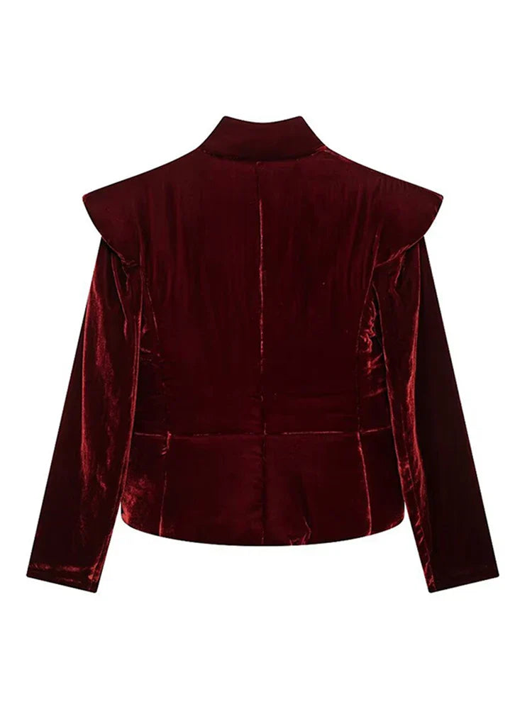 maoxiangshop  -  Velvet Shoulder Pad Coat Women Lapel Fashion Full Sleeve Cotton Chic Jacket 2024 Autumn Thicken Button Up Lady Overcoat Tops