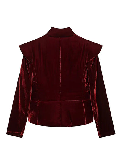 maoxiangshop  -  Velvet Shoulder Pad Coat Women Lapel Fashion Full Sleeve Cotton Chic Jacket 2024 Autumn Thicken Button Up Lady Overcoat Tops