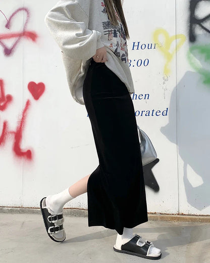 maoxiangshop Fish Tail Velvet Skirt Women Mermaid Trumpet Long Skirts Ankle Length Empire High Waist Skinny Bodycon Skirt Female