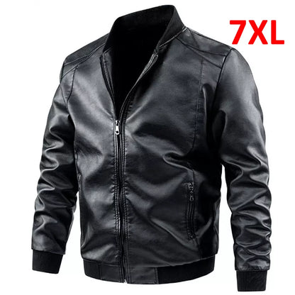 maoxiangshop Plus Size 6XL 7XL PU Jacket Men Leather Coat Casual Motorcycle Biker Coat Solid Color Leather Jackets Male Big Size 6XL 7XL
