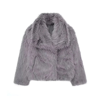 maoxiangshop  -  Faux Fur Cardigan Coat Women 2024 Winter Luxury Solid Long Sleeve Fashion Short Coats Lady Elegant Warm Thick Jackets Outerwear