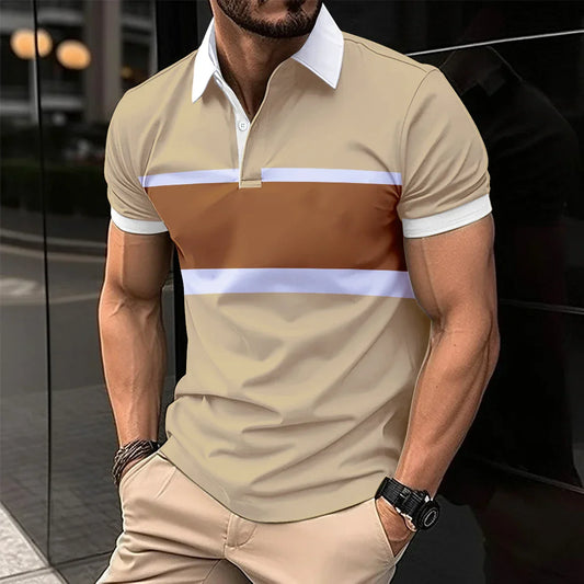 maoxiangshop 2024 Summer Best-Selling Men's Polo Shirt Lapel Printed Men's Clothing Stripes Polo Shirt Casual Sports Men's Shirt