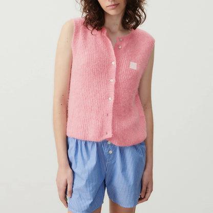 maoxiangshop  -  Women's Y2K Cute Knitted Tank Tops Casual Summer Solid Color Button-up Front Basic Sleeveless Aesthetic Sweater Vest