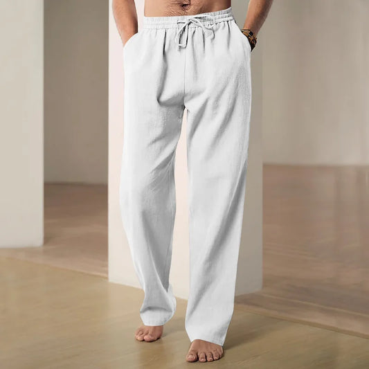 maoxiangshop Summer Cotton Linen Trousers Breathable Men's Trousers Hemp Elastic Waist Casual Pants Harajuku Trous Loose Casual Sports Pants