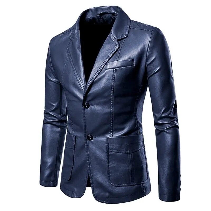 maoxiangshop New Autumn Winter Leather Jacket Men Fashion Motorcycle Jacket Biker Coats Mens Smart Causal Pu Leather Blazers Jacket Suit Coat