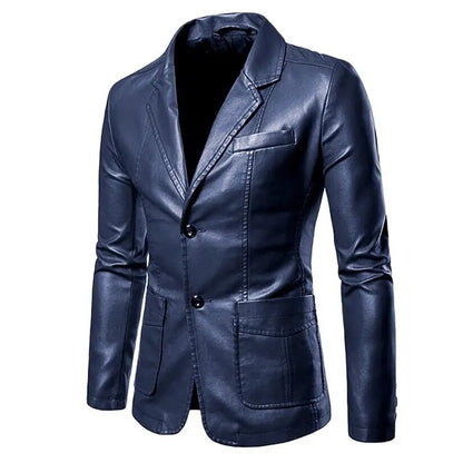 maoxiangshop New Autumn Winter Leather Jacket Men Fashion Motorcycle Jacket Biker Coats Mens Smart Causal Pu Leather Blazers Jacket Suit Coat