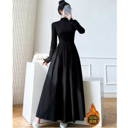 2024 New Slim Long Sleeve Elegant Dress Autumn Winter Thin Casual Temperament Pullovers Women's Clothing Office Lady Simplicity