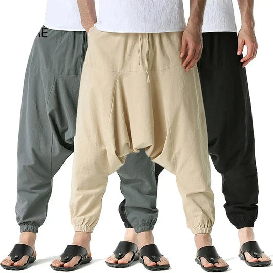 maoxiangshop New Men Harem Pants Sweatwear Baggy Casual Yoga Loose Cotton Sport Jogging Pants Worker Cross Pants for Men