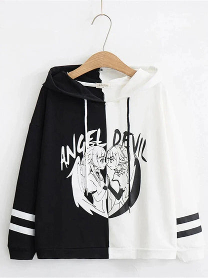 maoxiangshop Kawaii Women Hooded Hoodies Long Sleeve Lovely Patchwork Cute Girls Sweet Sweatshirt Female Pullovers