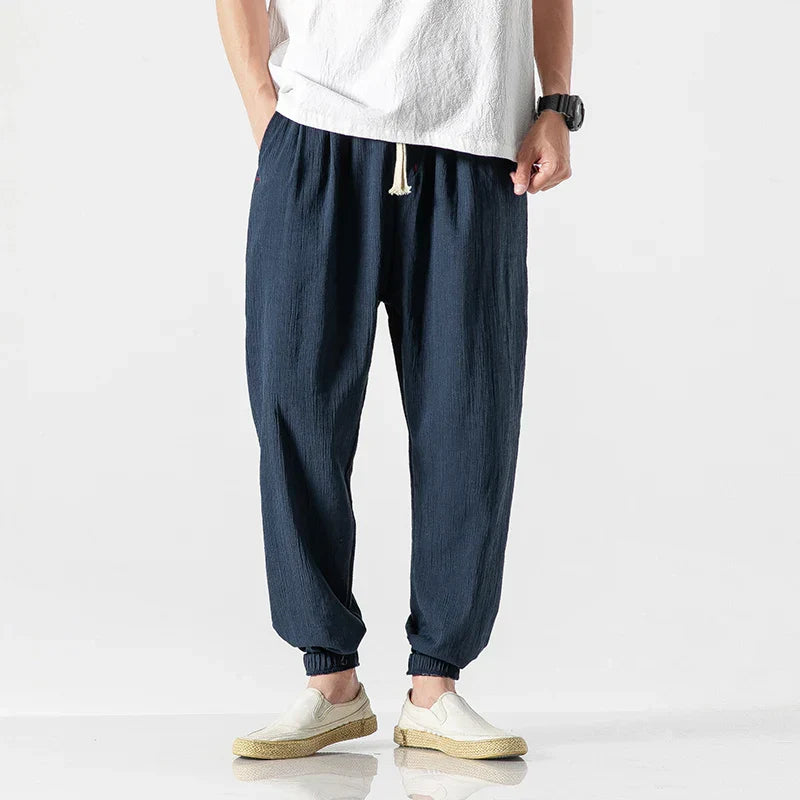 maoxiangshop Cotton Linen Casual Harem Pants Men Joggers Man Summer Trousers Male Chinese Style Baggy Pants Harajuku Clothe