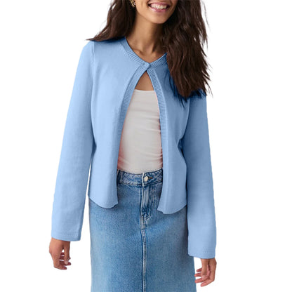 maoxiangshop  -  Women One Button Knit Cardigan 2024 Autumn Knitwear Round Neckline Long sleeve Solid Color Cardigan Rib Jumpers