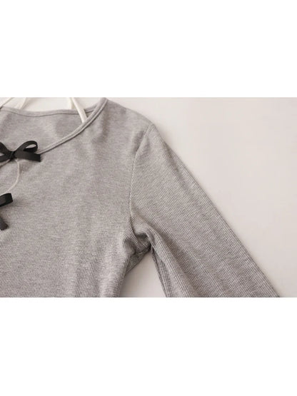 Womnen Korean Fashion Long Sleeve Hollow Out Crop Top Gyaru Fake Two Pieces T-Shirts Grunge Coquette Girl Lace Up Tees 2000s Y2k