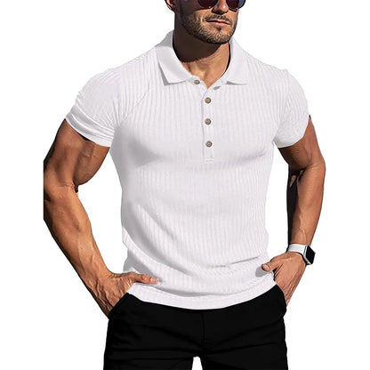 maoxiangshop New Summer Polo Men Solid Stripe Fitness Elasticity Short Sleeve Polo Shirts for Men Fashion Stand Collar Mens Shirts