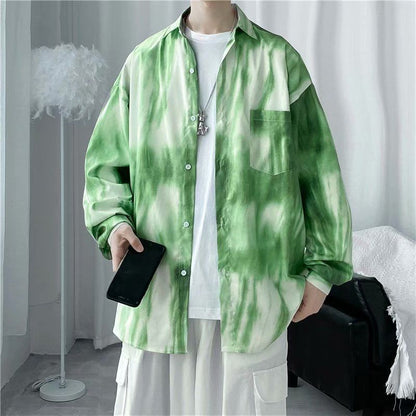 maoxiangshop Men's Clothing Turn-down Collar Handsome Long Sleeve Button Spring Summer Thin Man Printing Loose Streetwear Casual Korean