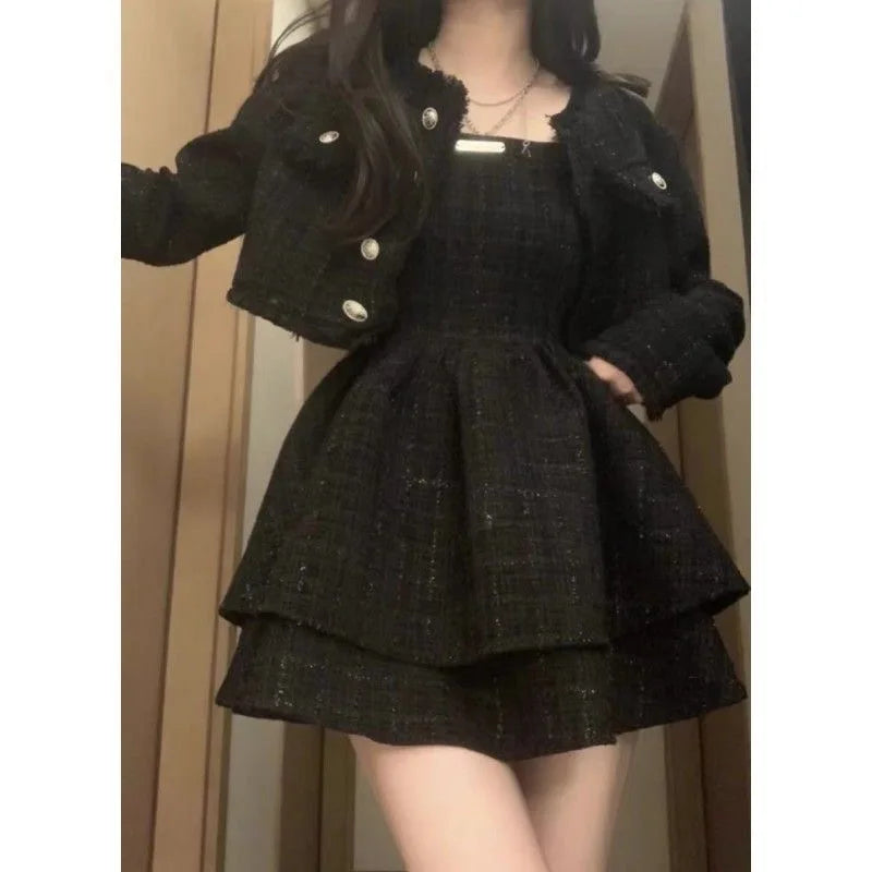 maoxiangshop Fashion Temperament Suit Dress Female Clothes Tight Waist Suspender Skirt Pettiskirt Short Coat Socialite Two Piece Set Woman