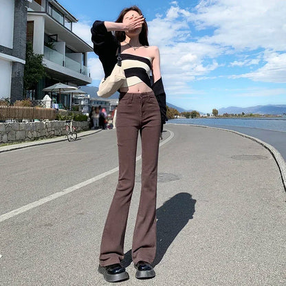 Women Spring Outfits Flare Jeans High Waist Flt Skinny Jean Femee Pants Hot Elastic Fashion Korean Y2K Denim Pant Trousers 4 Color