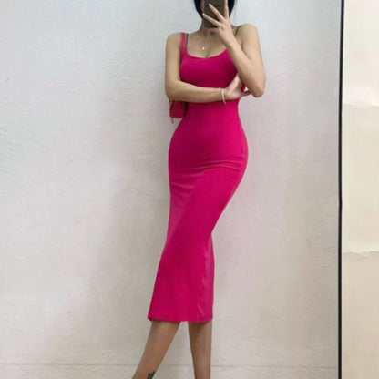 maoxiangshop-2024 New Sexy Sleeveless Slim Long Dress Women Party Club High Split Spaghetti Strap Dresses Woman Bodycon Dress Female