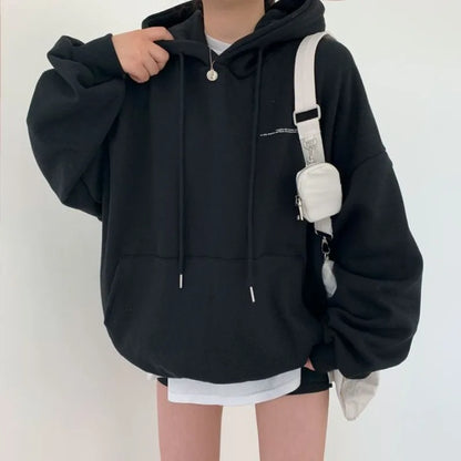 Women's Vintage Long Sleeve Letter Print Sweatshirts Winter American Retro Hooded Oversized Female Fashion Loose Top