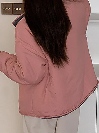 maoxiangshop  -  Patchwork Reversible Warm Jacket Women Single Breasted Long Sleeve Outerwear 2024 Autumn New  Korean Fashion Casual Chic Coats