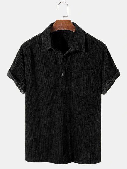 maoxiangshop New 2024 Men's Summer Corduroy Short Sleeve Shirt Fashion Casual Streetwear Solid Lapel Loose Pullover Retro Simple Tops for Men